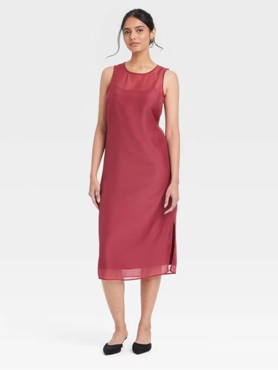 a new day Dresses & Skirts - NWT A New Day Wine Sheer Overlay Midi Dress Extra Large XL